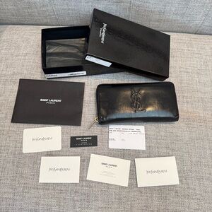 Saint Laurent YSL Black Leather Zip Around Wallet/Clutch Belle de Jour Monogram